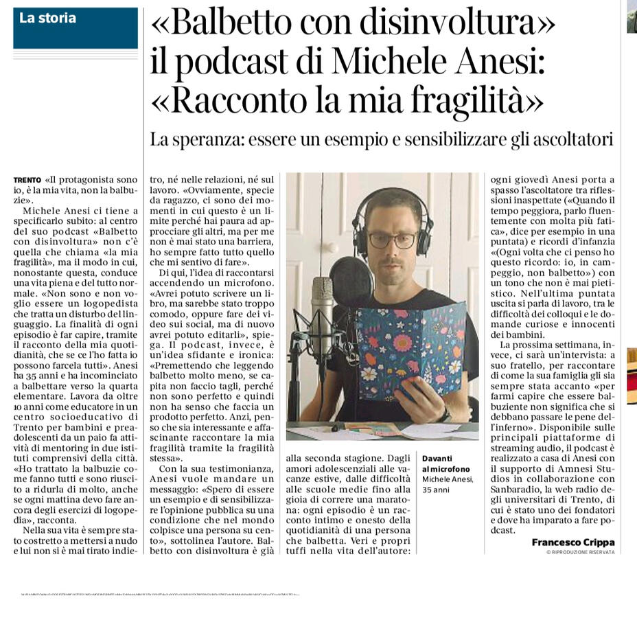 Intervista sul Correre del Trentino, febbraio 2026. By Francesco Crippa.